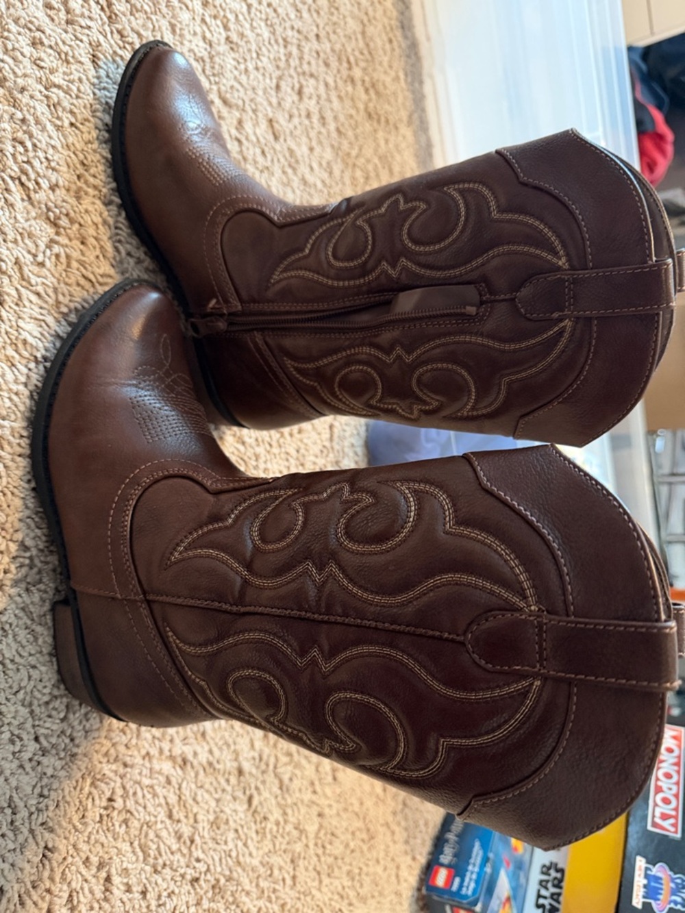 Cat & Jack Dark Brown Kids Western Boots with Stitch Detail
